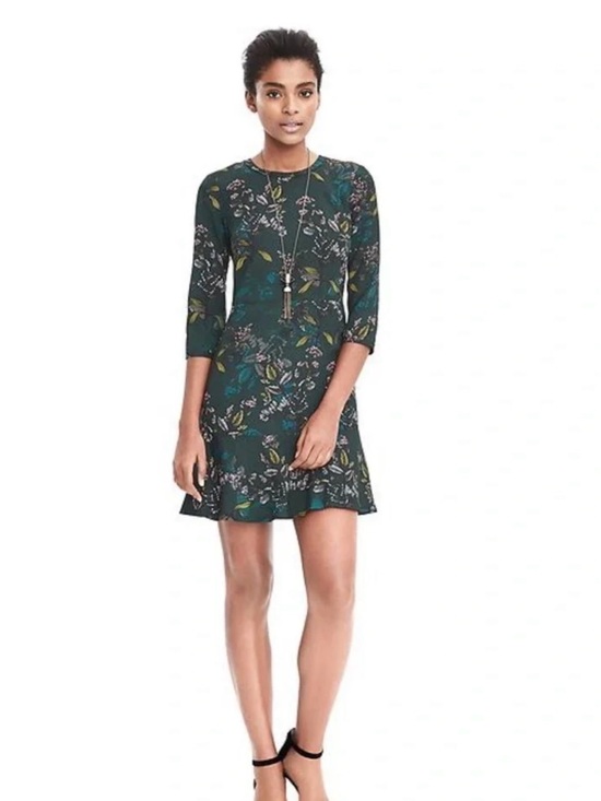 Banana Republic Dresses & Skirts - Banana Republic Teal Floral Ruffle-Hem Mini Dress Size 2
